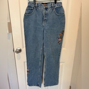Vintage Route 66 Embroidered Blue Jeans